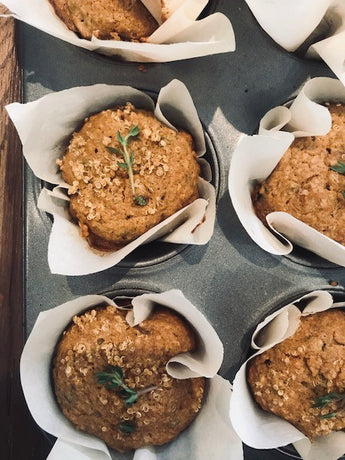 Quinoa & Sweet Potato Muffins with Caramelized Onions.